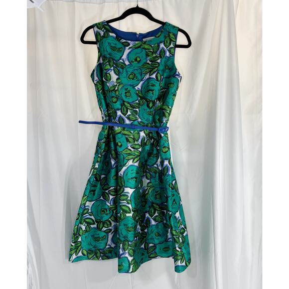 Liz Claiborne Green Floral Sleeveless Midi Cocktail Dress Sz 10 preloved - Picture 2 of 7